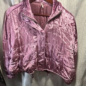 Free People Velvet Bomber Jacket in Shiny Pink